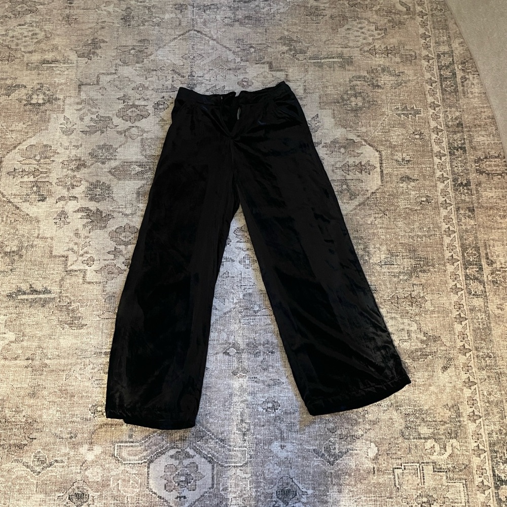 Anthropologie Black Velvet Wide-Leg Pants